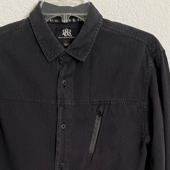 Rock & Republic Black Distressed Casual Button Down Shirt Cotton Small - Picture 3 of 12